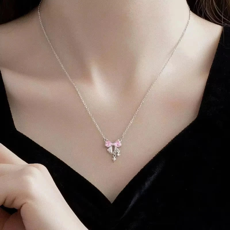 Pink Bow Star Necklace
