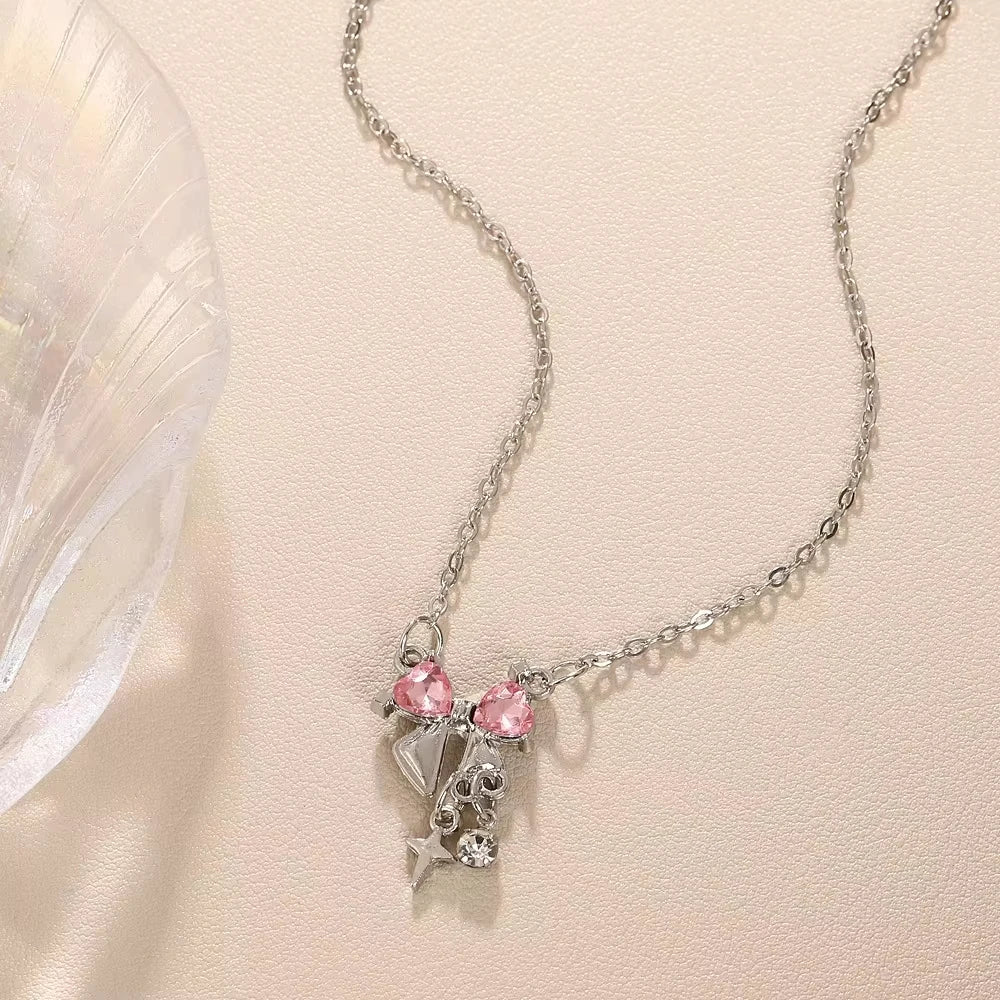 Pink Bow Star Necklace