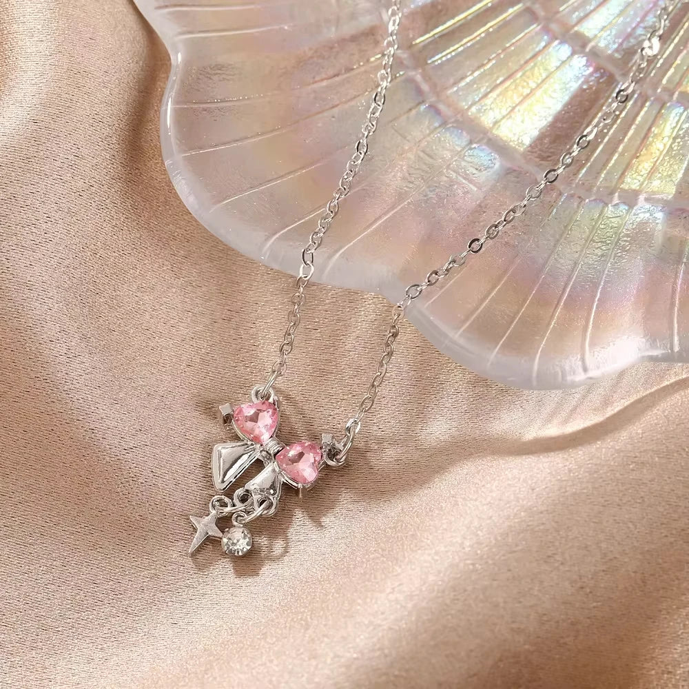 Pink Bow Star Necklace
