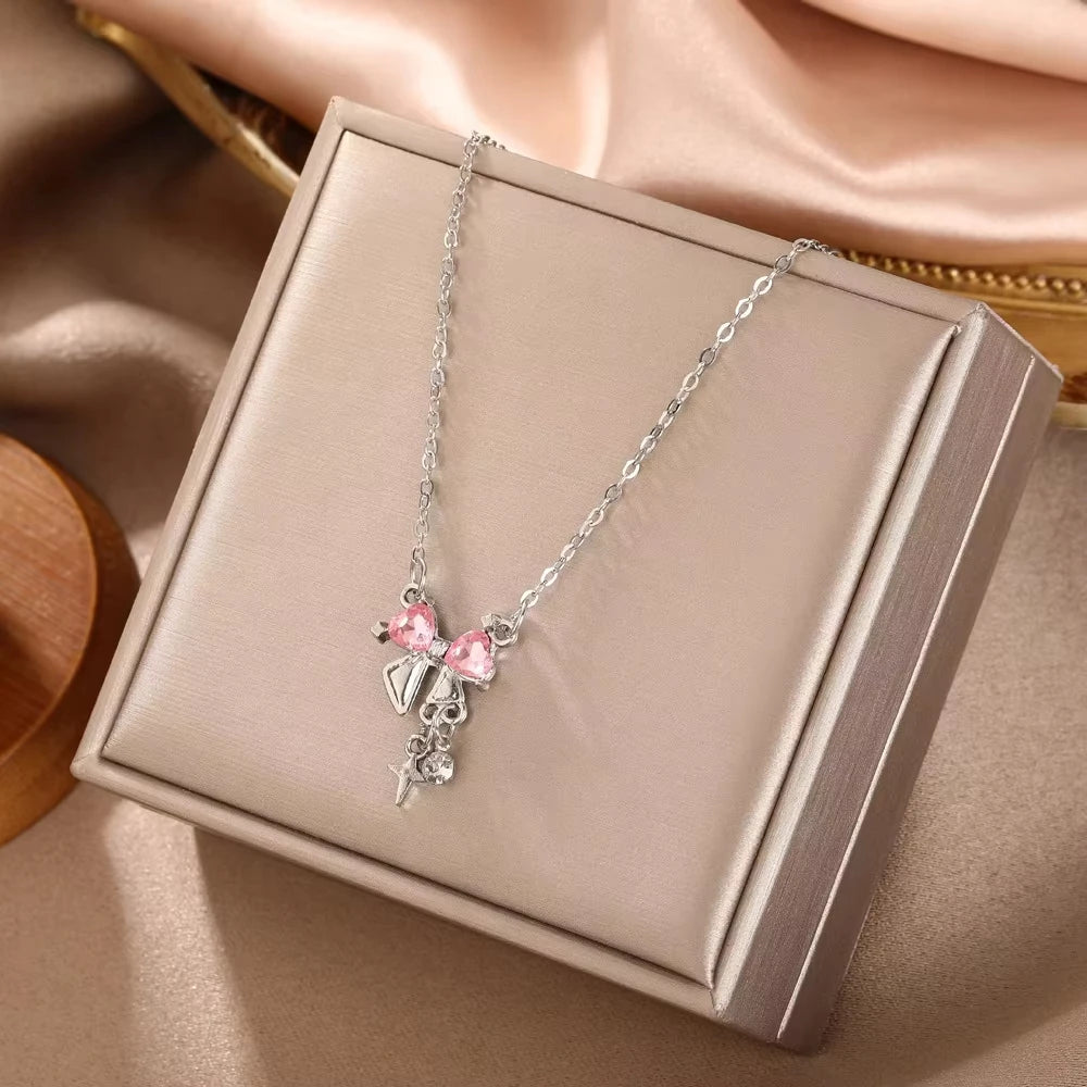 Pink Bow Star Necklace